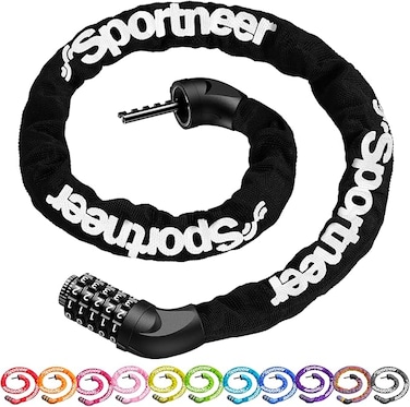 Bike Lock: 5 Digit Combination Bike Chain Lock High Security Anti Theft - 3.2ft (0.97m) Heavy Duty Bicycle Lock for Bike Scooter - 6mm Thick