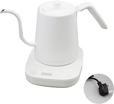 Mhpxszmyy Electric Kettle Gooseneck, 0.8L Stainless Steel Coffee and Tea Pot, 304 Stainless Electric Kettle with Automatic Temperature Control, 1000W Fast Heating Electric Kettle (A-White)