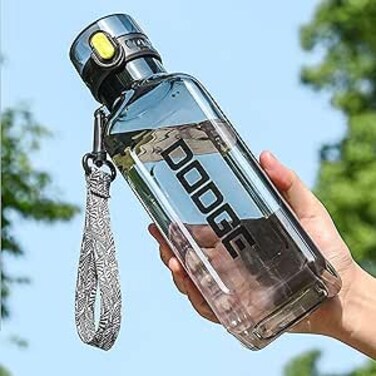 Water Bottle 1L BPA Free Leak Proof Gym Bottle, Portable Transparent Square Creative Sport Water Bottles for kids Fitness Gym Office Camping Outdoor Sports and Exercise (Black)
