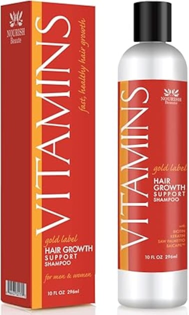 Nourish Beaute Vitamins Natural Shampoo for Hair Growth and Hair Loss for Hair Regrowth,Volume and Thickening with Biotin,DHT Blockers, No Sulfate, For Men and Women, Premium Gold Label, (Pack of 1)