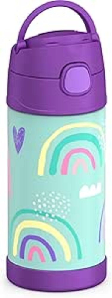 THERMOS FUNTAINER STAINLESS STEEL KIDS RAINBOWS BOTTLE 355ML, F40123RA, KIDS WATER BOTTLE WITH STRAW, INSULATED FLASK, HYDRATION BOTTLE WITH LID