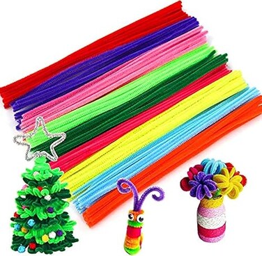 200PCS Kids Creative Colorful Glitter Plush DIY Shingled Chenille Sticks Chenille Stem Pipe Cleaner Stems Craft Educational Toy