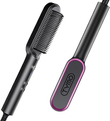 TYMO Hair Straightener Brush, Hair Iron with Built-in Comb. Tourmaline Ceramic Coating. Fast Heating &amp; 5 Temp Settings. Hair Straightener Brush That Salon Styling at Home. (Matte Black)
