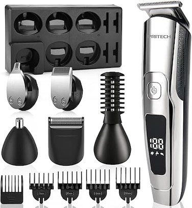 Beard Trimmer for Men Electric Hair Clipper Cordless Mens Grooming 6 in 1 Kit, Hair Trimmer &amp; Mustache Trimmer &amp; Nose Hair Trimmer&amp; Foil Trimmer with Blade Waterproof USB Rechargeable &amp; LED Display