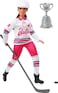 Barbie Winter Sports Hockey Player Brunette Doll, Curvy Shape (12 in) with Jersey, Helmet, Hockey Stick, Puck &amp; Trophy, 3 &amp; Up