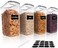 4 PCS 4L Cereal Container Set, BPA Free Plastic Airtight Food Storage Container for Snacks and Sugar, Cereal Dispensers with 24 Chalkboard Labels, Black