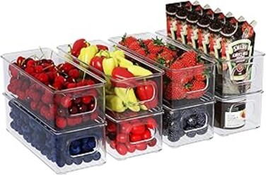 Raxoom 12 Piece Plastic Fridge Organizers and Storage Drain Food Container For Fruits Vehetables Berry Lettuce Salad   Leak-proof Airtight Food Storage Containers with Lids with Colanders, BPA-Free