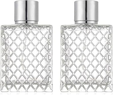 2 Pieces Empty Perfume Bottle, Clear Refillable Perfume Bottle, Vintage Glass Bottle, Square Mesh Perfume Bottle, for Perfume, Essential Oil, Toner