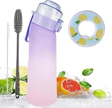 Sport water bottle 650ml, Air Up Water Bottle BPA Free, Scent Water Cup with 1 Random Flavour Pods, Leak Proof Sports Water Cup with Straw&amp;Pods Suitable for Outdoor Sports (Purple&amp;Pink)