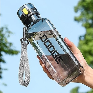 Water Bottle 1L BPA Free Leak Proof Gym Bottle, Portable Transparent Square Creative Sport Water Bottles for kids Fitness Gym Office Camping Outdoor Sports and Exercise (Black)