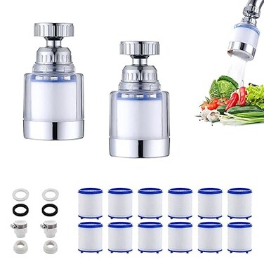 Water Filter Tap, Kitchen &amp; Bathroom Sink Filter - Removes Chlorine, Fluoride, Heavy Metals (2 Pack)