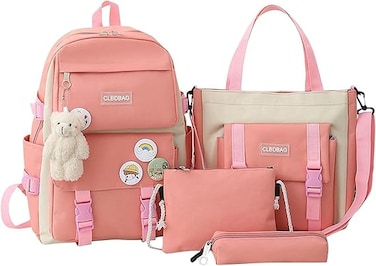 4 PCS Set Backpack With  Pin And Accessories, Cute Children's Backpacks  School Bag Handbag Tote Bag  Aesthetic Backpack