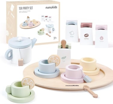 Wooden Tea Set for Little Girls Tea Party Set for Toddlers 20pcs Playset Pretend Play Set Tea Toy