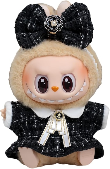 Doll Clothes Compatible with 15cm Labubu, Doll Clothes Set, Fashion Doll Dress Outfit Set Suitable for La bubu Accessories, Dress Up Clothes for Labubu No Doll (Black)