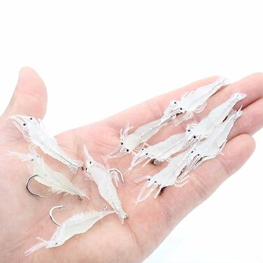 10pcs Glow-in-the-Dark Silicone Shrimp Fishing Lure with Hooks - Realistic Soft Prawn Bait for Carp and Other Fish - Essential Tackle Accessory for Night Fishing
