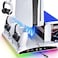 PS5 Stand With Cooling Station, Controller Charging Station for PlayStation 5 &amp; Slim Console Disc/Digital Edition - Accessories: Cooling Fan, RGB LED, USB Hubs, Headset Holder, Game Slot