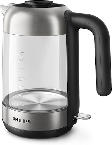 Glass Kettle Series 5000-2200W, 1.7L, Blue Light Indicator, Removable lid, Metal/Transparent - HD9339/81