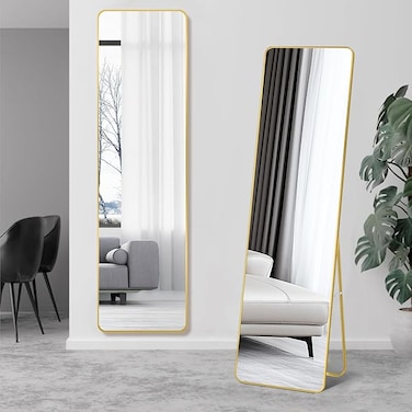 SKY-TOUCH Full Length Mirror 155 * 45cm, Floor Mirrors Free-Standing Leaning Large Bedroom Dressing Mirror, Full Body Mirror with Stand for Living Room,Bedroom gold