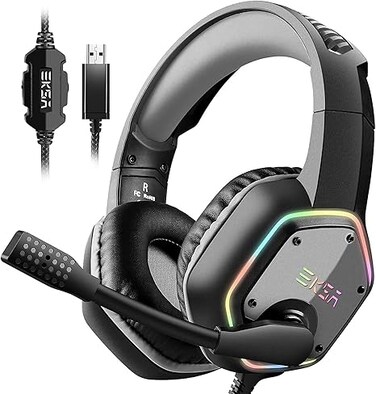 USB Gaming Headset for PC - Computer Headphones with 7.1 Surround Sound Stereo Noise Canceling Mic/Microphone RGB Light - Gaming Headphones for PS4/PS5 Console Laptop, Wired