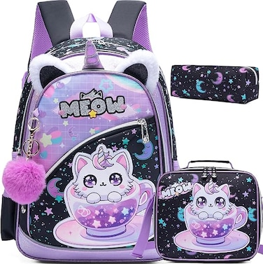 Backpacks for Girls School Backpacks with Lunch Box Pencil Case for Elementary Students Ages 8-10