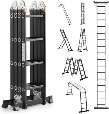 Multi-Purpose Aluminum Folding Ladder - Portable, Adjustable, Safe, and Durable for Home, Work, and Outdoor Use (4x4-4.7mtrs)