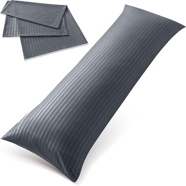 Hotel Linen Klub Long Body 1Pc Stripe Pillowcase - 100% Microfiber with envelope closure, Soft and Durable Quality, Size : 45 x 125cm, Dark Grey