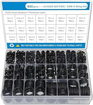 Rubber O Ring Set, 24 Size 800 PCS Black Small O Rings Assortment Kits, Assorted Metric Sealing Washer for Automotive Faucet Pressure Plumbing Sealing Repair, Air or Gas Connections