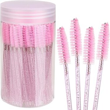 Elisel 100pcs Disposable Mascara Brushes with Container, Mascara Wands Makeup Brushes Applicators Kits for Eyelash Extensions and Eyebrow Brush (Crystal Pink)