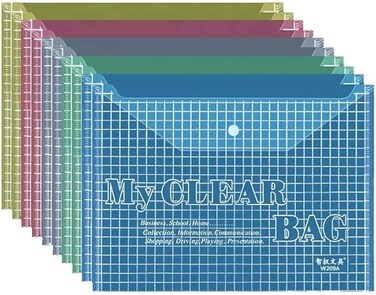 12 PACK Plastic File Folders for Documents, Clear Plastic Folders Plastic Envelopes for Documents, Reusable Clear File Folders Plastic File Bag Poly Filling Envelopes, A4 Size
