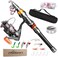 Fishing Rod kit, Carbon Fiber Telescopic Fishing Pole and Reel Combo with Line Lures Tackle Hooks Reel Carrier Bag Fishing Rod Set for Adults Travel Saltwater Freshwater