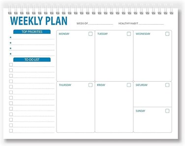 Weekly Planning Pad - 52 Sheets Wirebound Workbook for Meals, Groceries, Food, Weight Loss, Learning, Business I Priorities, To Do List, Daily Schedule &amp; Notes, Efficient Time Management Planner (B)