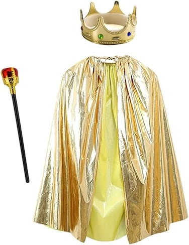 Kids King Costume Set for Boys &amp; Girls, Ricjurzzty King Crown, King Cape,Scepter, King Dress up Accessories for Boys (Gold)