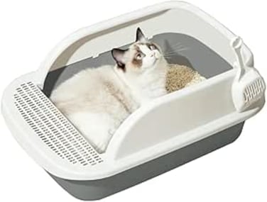 Extra Large Cat Litter Box with Scooper,Pet Toilet Pan for Sand Box Supplies Small Animals Kitten,Gray Cat Litter Tray,Cat Tray with Added Frame Durable,Kitten Toilette Sand Container Anti Splashing
