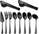 U-HOOME Stainless Steel Serving Spoon Set,10PCS Large Serving Utensils Set,Slotted Serving Spoons,Buffet Catering Serving Forks,Tongs (Black,10)