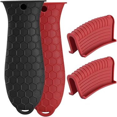 4 Pack Silicone Hot Handle Holder, Non-Slip Silicone Pot Holder Sleeve, Cast Iron Handle Covers, Assist Handle Holders Set, Heat Resistant Potholder Cookware Handle Cast Iron