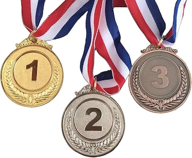 3 Pcs Number Medals Metal Gold Silver Bronze Award Medals with Ribbon Lockets Winner Rewards Children Sports Competition Prizes 2 inches