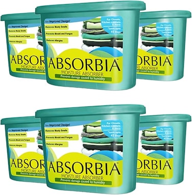 Moisture Absorber   Absorbia Classic - Season Pack of 6 (600ml Each)   Dehumidier for Wardrobe, Cupboards &amp; Closets   Fights Against Moisture, Mould, Fungus &amp; Musty smells