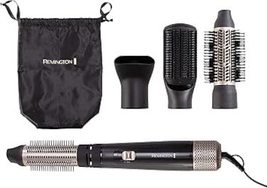 Remington Blow and Dry Caring Air Styler - Hair Dryer, Hot Brush and Hair Curler for Mid to Long Length Hair, 4 Attachments, 1000 Watts, AS7500 - Black