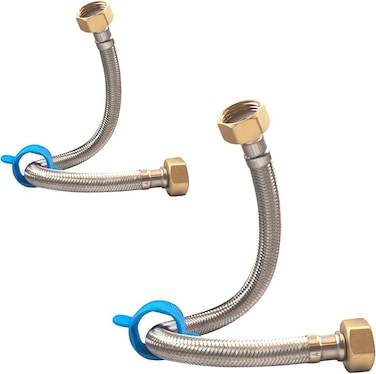 Pack of 2 Flexible Pipe Stainless Steel Braided Hose for Toilet/Taps 1/2" x 1/2" BSP 30cm Long