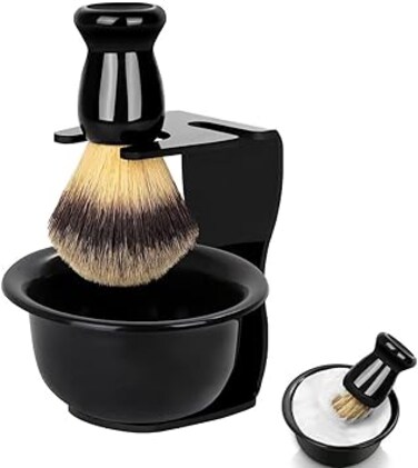 HOOTO 3 in 1 Men Shaving Kit, Mens Shaving Brush and Bowl Set, Shaving Brush Set for Men with Shave Brush Bowl ABS Stand with Razor Slot, Men's Grooming Kit &amp; Professional Salon Shaving Tool