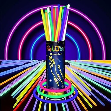 100Pcs Bright Glow Sticks,Glow in the Dark Party Supplies Pack,Multi-Colored Glow Bracelets and Necklaces for Glowing Party