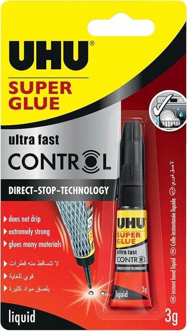 Uhu Super Glue Control, Extra Fast And Strong Liquid, Clean And Precise Application,No Spill Mechanism Tube, 3G, Transparent
