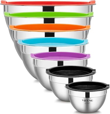 7PCS Stainless Steel Mixing Bowls with Airtight Lids, Salad Bowls for Kitchen, Baking, Cooking, Meal Prep, Food Storage Organization