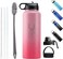 NABA Stainless Steel Water Bottle 1.2 Litre With a Wide Mouth -Double Wall Vacuum Flask Hot Insulated Thermos With Silicone Cleaning Brush -Coldest Gym Bottles,Sports - 3 Lids,2 Straws, 40 OZ (Pink)