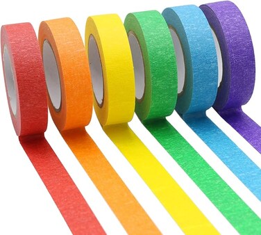 Colored Masking Tape 16 Yard Per Roll, 6 Rolls Rainbow Colors Painting Tape, Painters Tape, Craft Tape, Labeling Tape, Paper Tape for Bullet Journals, Party Decorations, DIY Craft