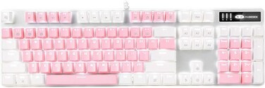 Mechanical Gaming Keyboard, 2020 New Upgraded Blue Switch 104 Keys White Backlit Keyboards, USB Wired Mechanical Computer Keyboard for Laptop, Desktop, PC Gamers(White &amp; Pink)