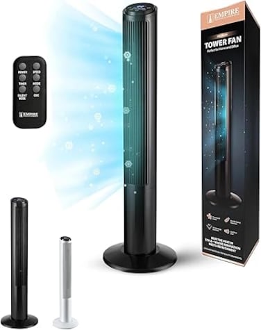 Empire 41inch Tower Fan with LED Display, Remote Control Fan for Bedroom with Timer Function, 50W Cooling Fan with 3 Speeds, Perfect 75&deg; Oscillating Fan for Home, Living Room &amp; Office (Black)