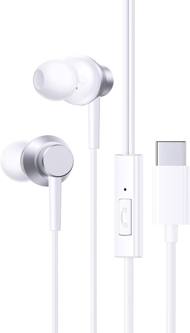 USB C Headphone, Wired Earbuds with Microphone, Type C Headphones In-ear for iPhone 15 Pro Max, iPad Pro/Air, MacBook Pro/Air, Samsung S24 Ultra, Redmi Note 13 &amp; More (Encok CZ11) &ndash; White
