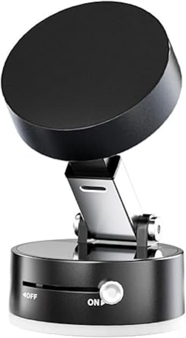 Vacuum Suction Magnetic Car Phone Holder, 360&deg; Rotatable &amp; Folding Phone Mount with Strong Grip, Hands-Free Use in Car, Gym, Home, for Magsafe Phones &amp; Android (Black, Includes 2 Magnet Rings)