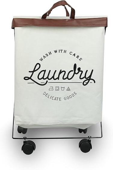 HOME DWELL Four-Wheeled Iron Frame Laundry Basket/Laundry Bag - 42 x 30 x 53 cm for Easy Mobility